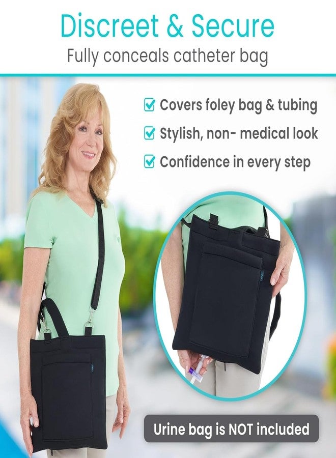 Vive Urinary Drainage Bag Holder – Discreet Foley Catheter & Drain Tube Cover – Nephrostomy Bag Holder, Easy-Access Zipper, Adjustable Strap - Leakproof Catheter Supplies for Privacy, 2000mL (Black) - Image 3